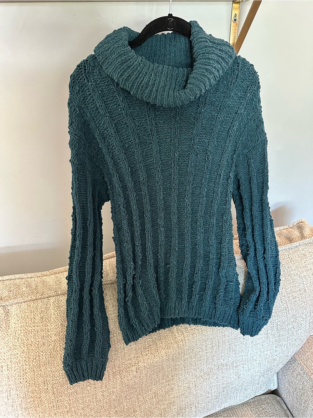 Mystree Dark Teal Ribbed Cowl Neck Sweater